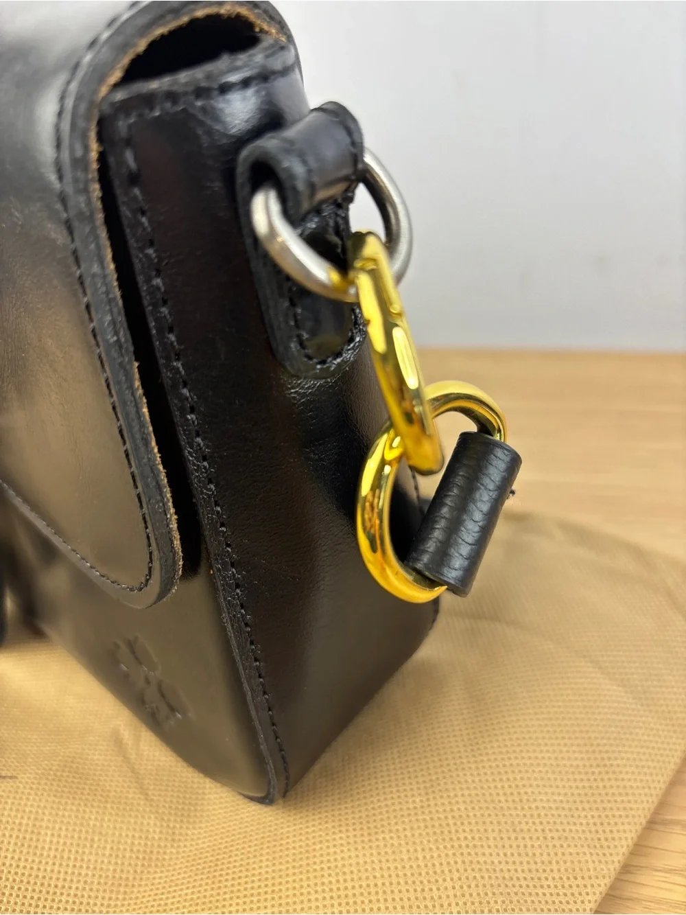 Patricia Nash Black Leather Horseshoe Buckle Shoulder Bag